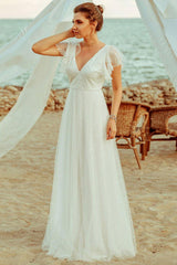 Affordable Sleeveless V Neck Chiffon Lace Zipper Wedding Dresses