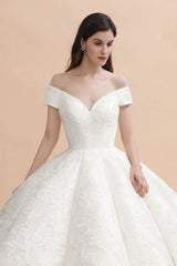 Affordable Straps White Tulle Wedding Dress | Appliques Lace A-line Bridal Gowns