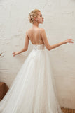 Affordable Tulle V-Neck Long Wedding Dress with Appliques