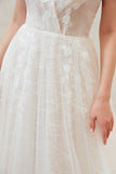 Affordable Tulle V-Neck Long Wedding Dress with Appliques