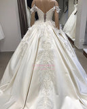 Amazing Appliques Satin Ball-Gown Off-the-shoulder Feathers Wedding Dresses