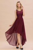 Amazing Burgundy Hi-Lo Evening Party Dress Sleeveless Lace Bridesmaid Dress