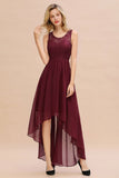 Amazing Burgundy Hi-Lo Evening Party Dress Sleeveless Lace Bridesmaid Dress
