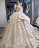 Amazing Layered Scoop Long-Sleeves Appliques Wedding Dresses