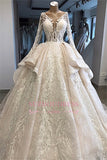 Amazing Layered Scoop Long-Sleeves Appliques Wedding Dresses