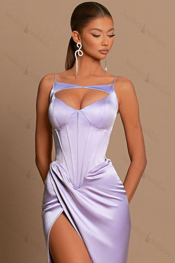 Amazing Lilac Sleeveless Evening Prom Dresses Mermaid Split Long Online