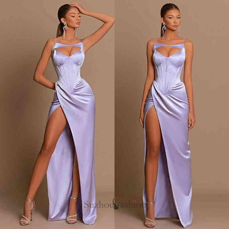 Amazing Lilac Sleeveless Evening Prom Dresses Mermaid Split Long Online