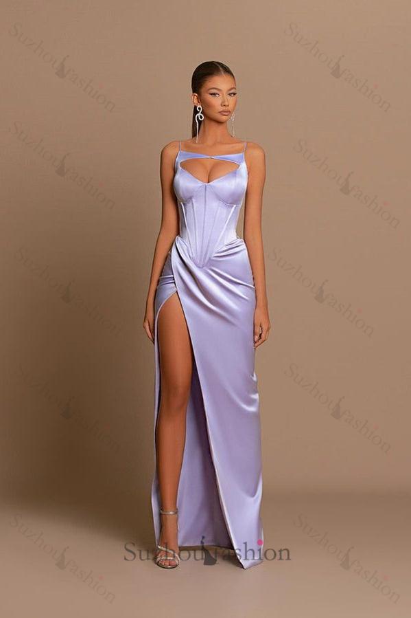 Amazing Lilac Sleeveless Evening Prom Dresses Mermaid Split Long Online