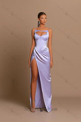 Amazing Lilac Sleeveless Evening Prom Dresses Mermaid Split Long Online