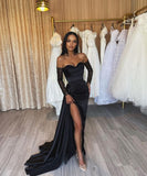 Amazing Long Black Mermaid Split Front Sequined Prom Dresses