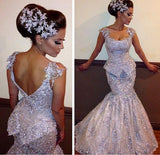 Amazing Mermaid Open Back Prom Dress Appliques Sleeveless Sequins Evening Dresses BO7011