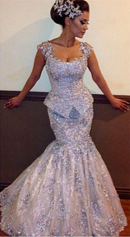 Amazing Mermaid Open Back Prom Dress Appliques Sleeveless Sequins Evening Dresses BO7011