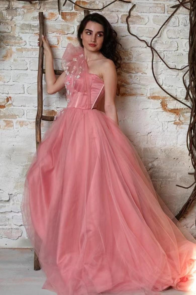 Amazing One Shoulder Sleeveless Tulle Evening Formal Dress With Appliques