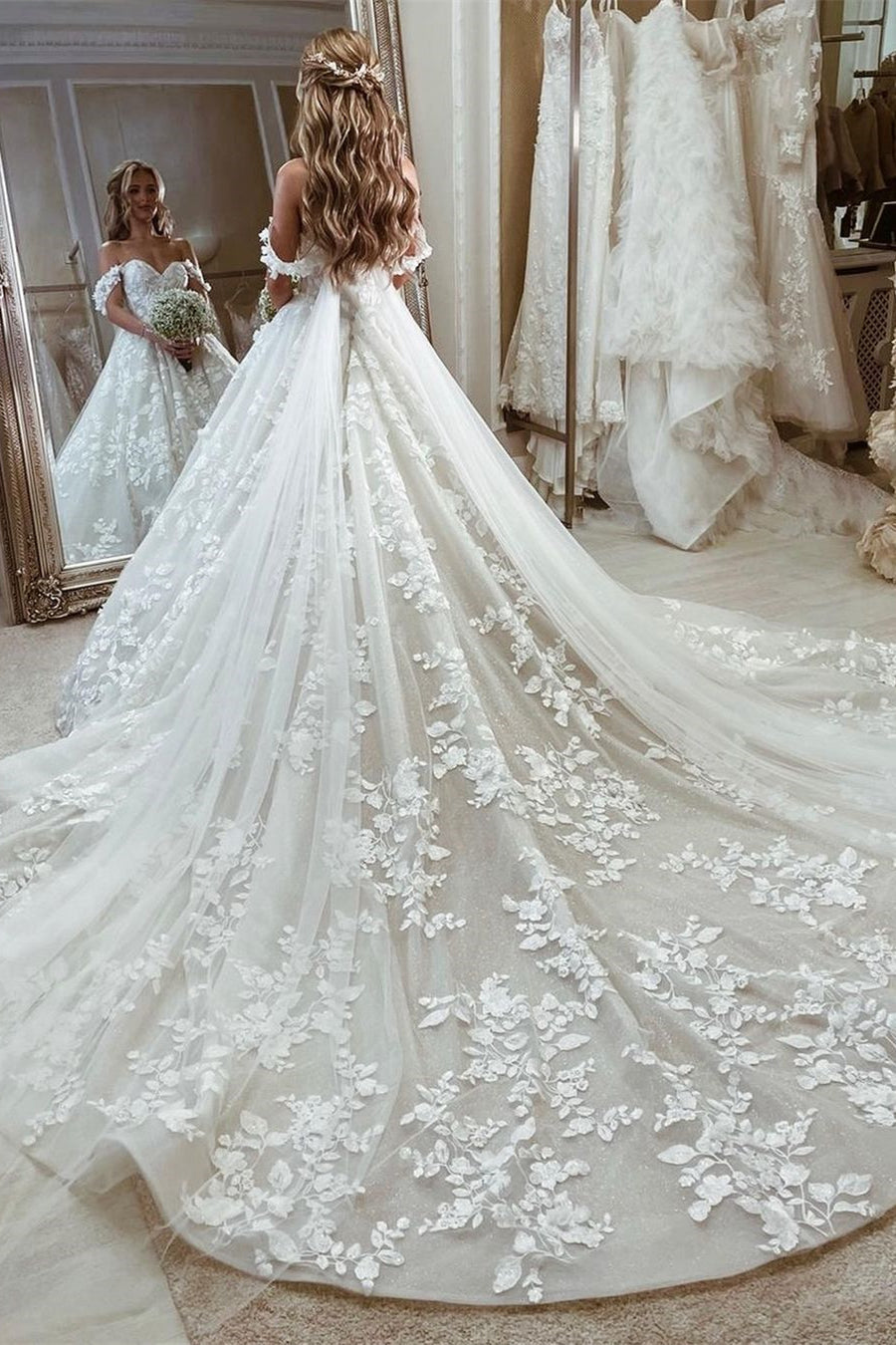 Amazing Princess Off-the-Shoulder Appliques Bridal Dresses Long On Sale