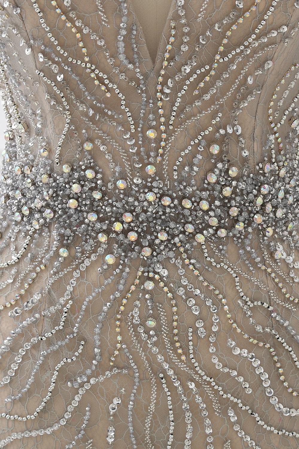 Amazing Tulle Sleeveless V Neck Evening Formal Dress Mermaid With Beading