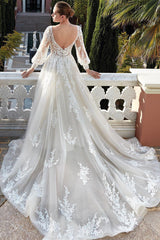 Amazing V-Neck Backless Long Sleeves Bridal Gowns With Appliques
