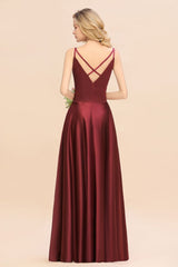 Amzing Burgundy Evening Maxi Dress Charming V-Neck Backless Wedding Party Dress