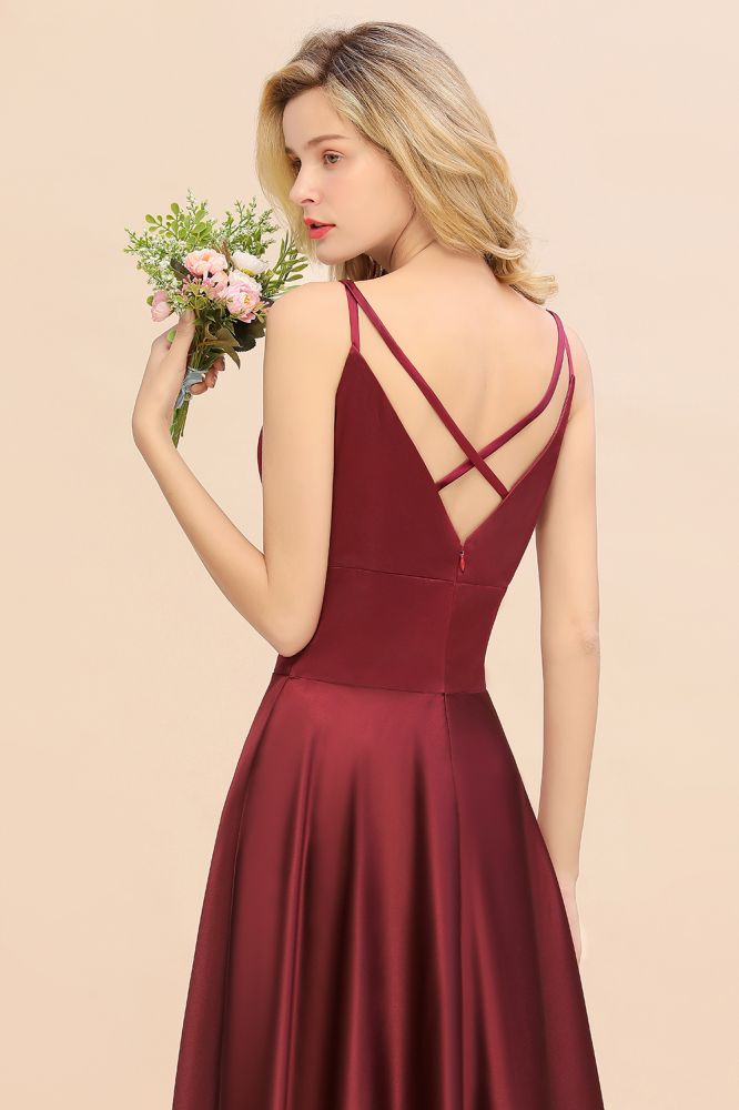 Amzing Burgundy Evening Maxi Dress Charming V-Neck Backless Wedding Party Dress