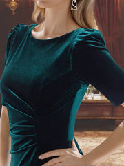 Ankle Length A Line Scoop Neck Mother of the Bride Dress with Half Sleeves and Ruffles