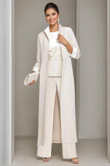 Ankle Length Mother of the Bride Pantsuits in 3 Pieces Featuring Square Neck Jacket & Lace Appliques
