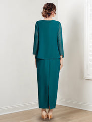 Ankle Length Mother of the Bride Sheath Column Dress with Jewel Neck