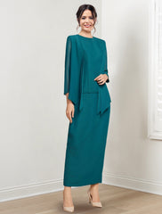 Ankle Length Mother of the Bride Sheath Column Dress with Jewel Neck