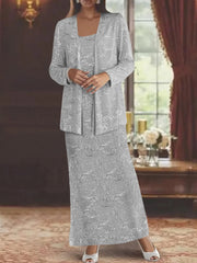Ankle length Chiffon Mother of the Bride Dress with Sequins and Jacket