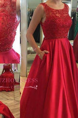 Applique Elegant Ruby Open-Back Long A-Line Sleeveless Prom Dresses