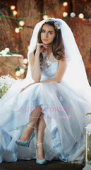 Applique Ice Blue Long Bridal Dresses Tulle Delicate Sleeveless Wedding Dresses