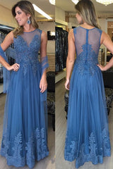 Applique Zipper A-Line Floor Length Evening Dress Sleeveless Elegant Tulle Prom Dresses