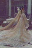 Appliques Ball-Gown Long-Sleeve Beadings Luxurious Wedding Dress