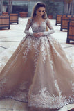 apliques vestido de bola manga larga listones lujoso vestido de novia