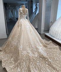 Appliques Ball-Gown Long-Sleeves Scoop Brilliant Wedding Dresses