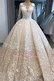 Appliques Ball-Gown Long-Sleeves Scoop Brilliant Wedding Dresses