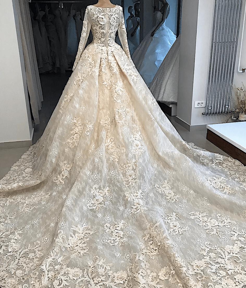Appliques Ball-Gown Scoop Excellent Long-Sleeves Wedding Dresses