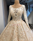 Appliques Ball-Gown Scoop Excellent Long-Sleeves Wedding Dresses