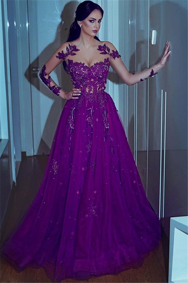 Appliques Mermaid Sweetheart A-line Long-sleeves Prom Dresses