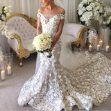 Appliques Mermaid Wedding Dresses | Off-the-Shoulder 3D-Flowers Bridal Gowns