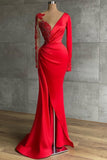 Asymmetrical Mermaid Long Sleeves Ruffles Prom Dress with Slit Online