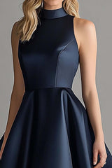 Asymmetrical Navy Wedding Guest Dress A Line High-Low Formal Dress