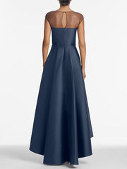 Asymmetrical Sleeveless A Line Mother of the Bride Dress with Jewel Neckline Pleats and Appliques