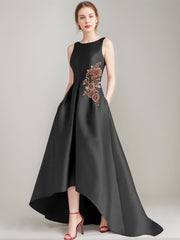 Asymmetrical Sleeveless A Line Mother of the Bride & Groom Dress with Appliques and Pocket
