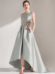 Asymmetrical Sleeveless A Line Mother of the Bride & Groom Dress with Appliques and Pocket