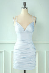 Baby Blue Homecoming Dresses Tight Lace-Up Back Ruched Prom Dress