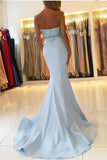 Baby Blue Mermaid Open Back Prom Dresses Sexy Beads Sequins Formal Evening Dresses BA7755