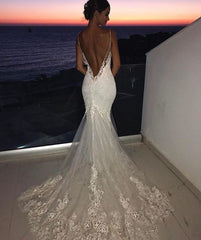 Backless Beach Wedding Dresses Lace Mermaid | Sexy Spaghetti Straps Bride Dress