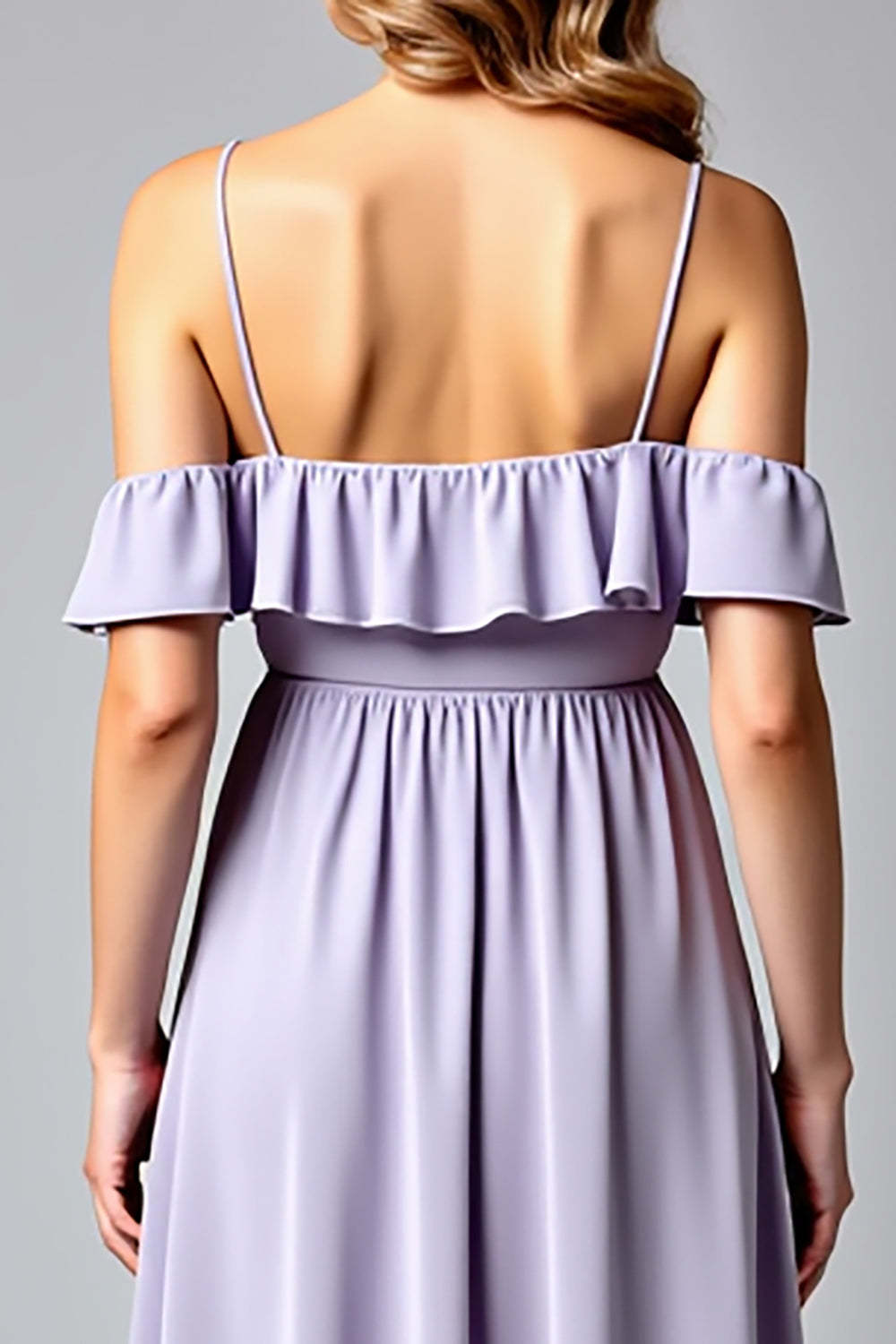Backless Ruched Lilac V-Neck Long Formal Dress