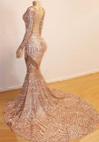 Backless Sparkle Sequins Mermaid Prom Dresses Long Sleeve V-neck Sexy Evening Gowns BC0841