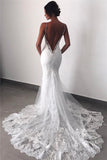 Backless Wedding Dresses Lace Mermaid | Sexy Spaghetti Straps Bride Dress