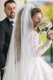 Ball-Gown Appliques Long-Sleeves Wonderful Off-the-shoulder V-neck Wedding Dresses